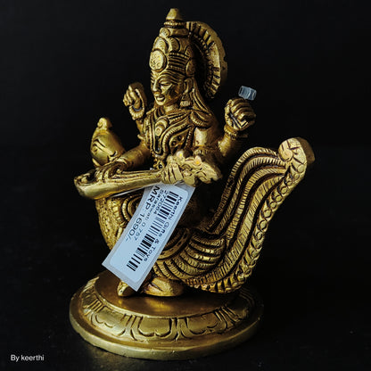 Goddess Saraswati Plays Veena on Her Swan In Brass