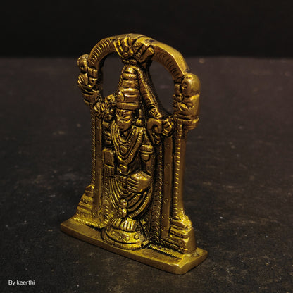 Brass Lord Tirupati Balaji Idol | Venkateswara Balaji Idol with Thiruvachi Arch for Car, Desk and Home Mandir