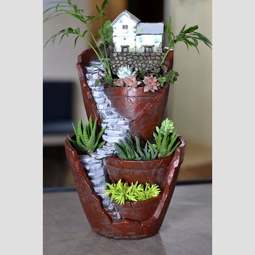 Handicraft Fairy Garden Pot Micro Landscape Flower Pot Resin Planter with Miniature House for Succulent Plants ceramic pot