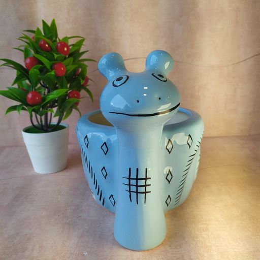 Blue Snail Shaped & Designer printed Ceramic Flower Pot for home & office decoration