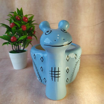 Blue Snail Shaped & Designer printed Ceramic Flower Pot for home & office decoration