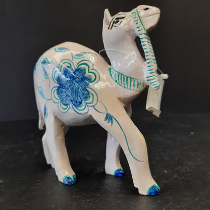 Wooden Camel W/Blue Flower Paint