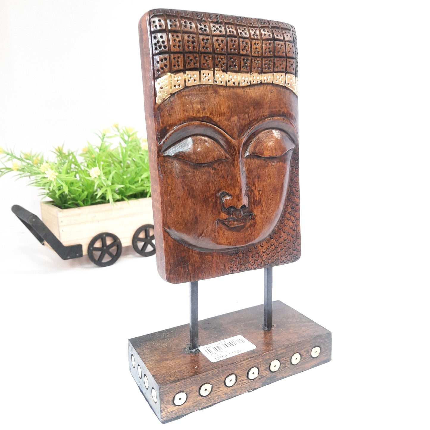 Wooden Buddha Face Panel on Stand Oxod
