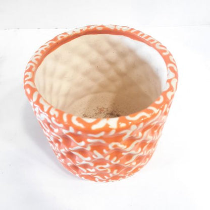 Orange Ceramic Flower Pot with textured & designer finish Indoor Live Plant Pot for Home Decor Perfect pot for Office Desk | Stylish Indoor Plant Pots for Living Room