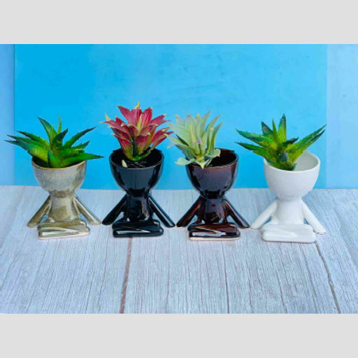 Yoga Artificial Succulent Plants with Creative Human Shaped Ceramic Pots Cute Cactus Pots Fake Plants Flower Pots Mini Potted Succulents Decor for Home Office Decor