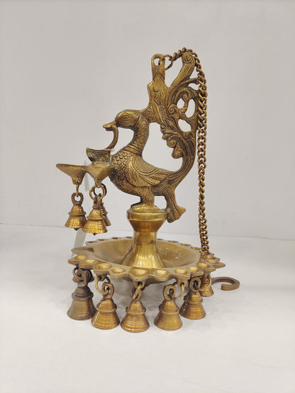 12 inch Brass Hanging peacock Diya