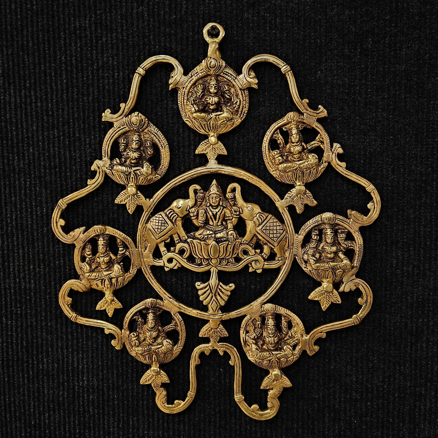 antique Brass Idol Goddess Ashtalakshmi Wall Hanging with elephants Ashta Lakshmi home Decor