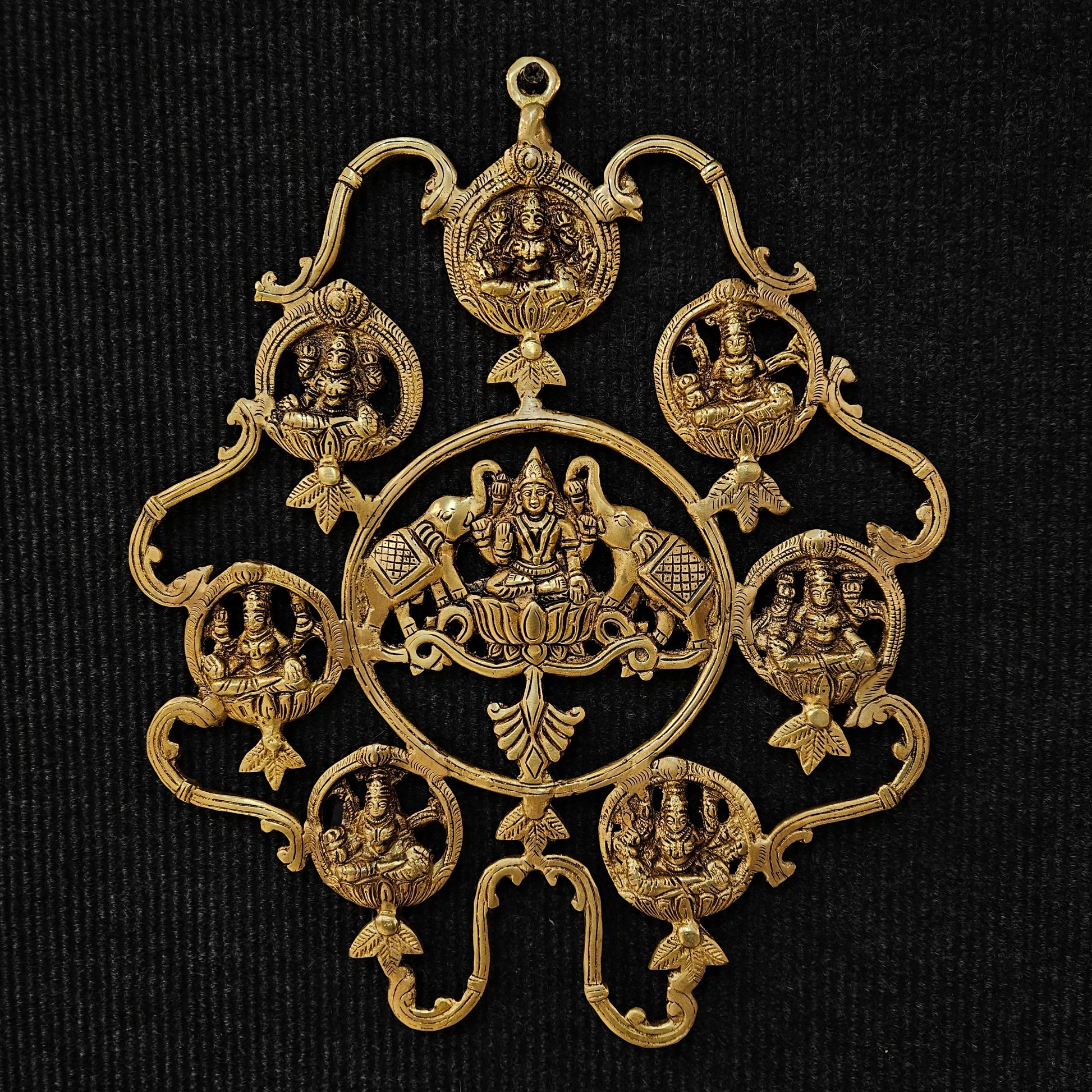 antique Brass Idol Goddess Ashtalakshmi Wall Hanging with elephants Ashta Lakshmi home Decor