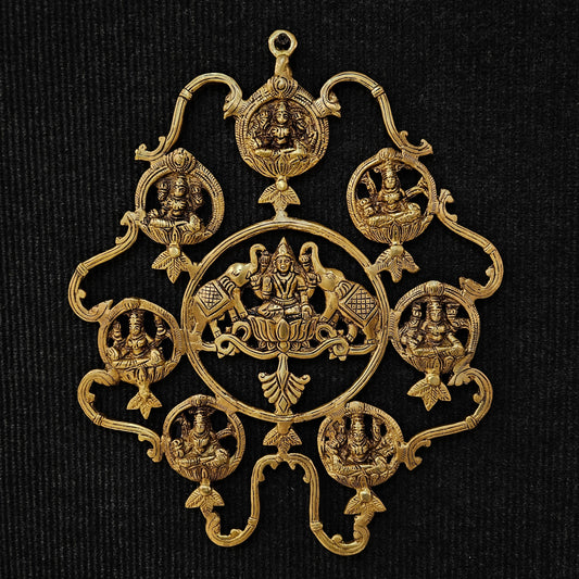 antique Brass Idol Goddess Ashtalakshmi Wall Hanging with elephants Ashta Lakshmi home Decor