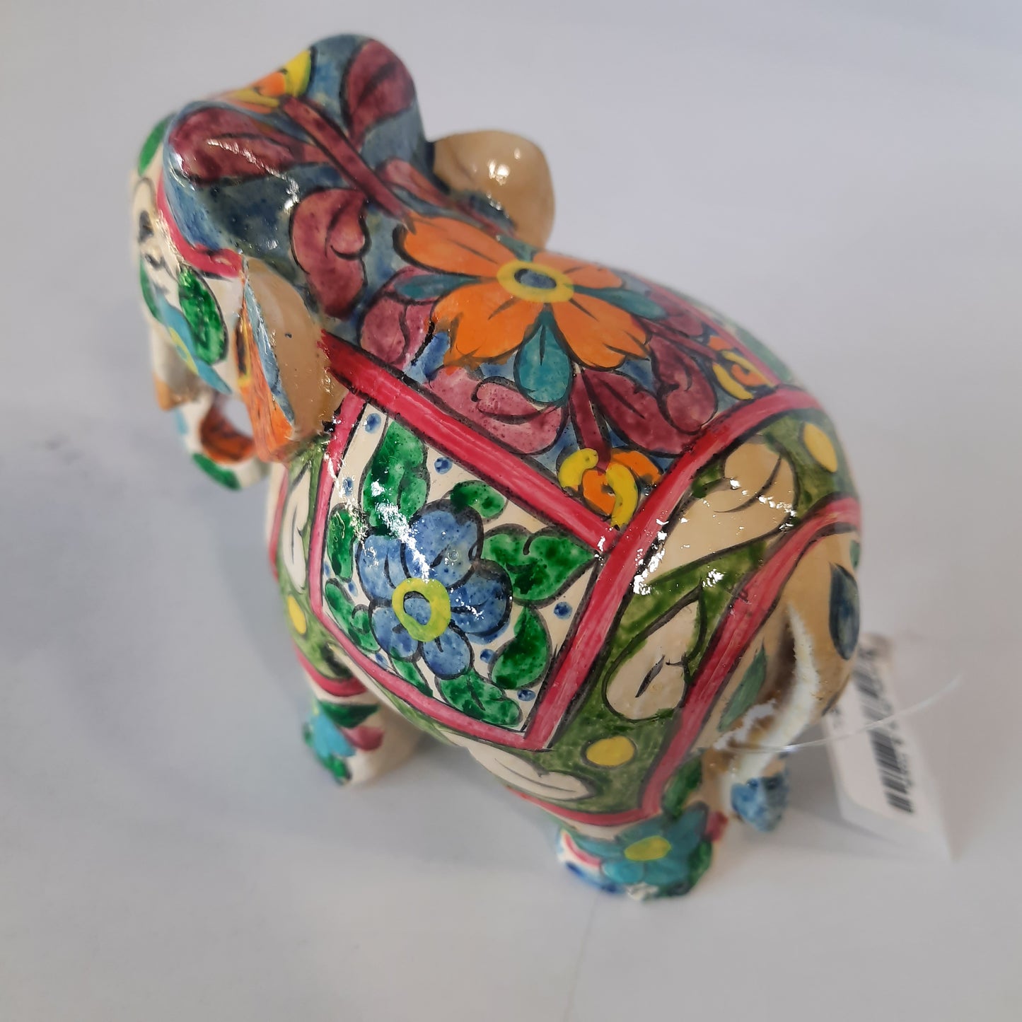 Wooden Elephant Fat T/D W/Blue & White Paint
