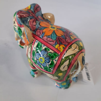 Wooden Elephant Fat T/D W/Blue & White Paint