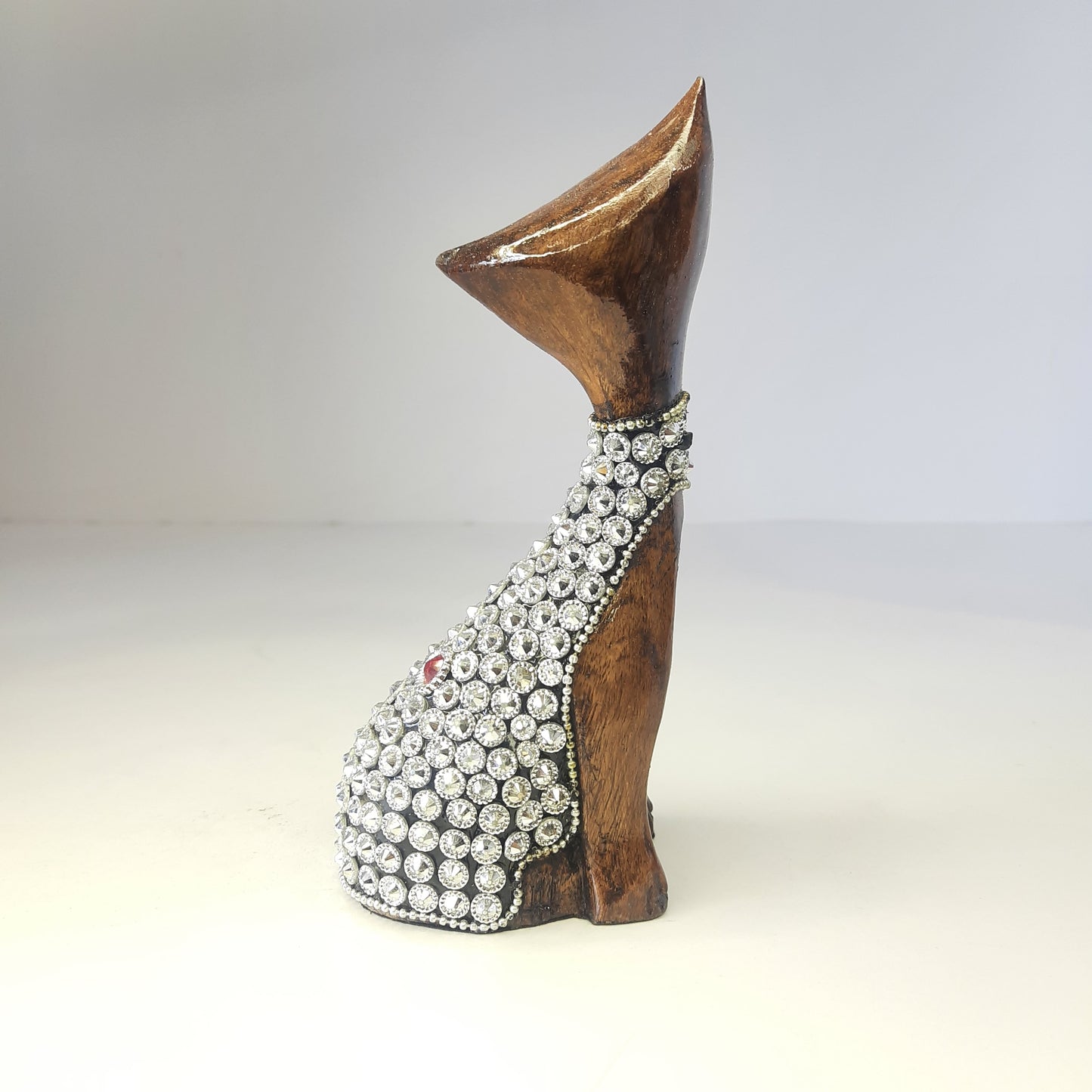 Wooden Cat Standing W/S. Chitton Work Oxod