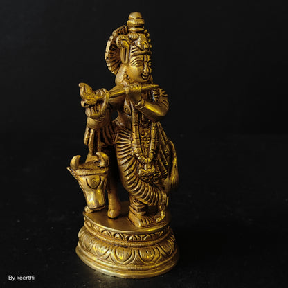 Brass Lord Krishna with Cow Statue
