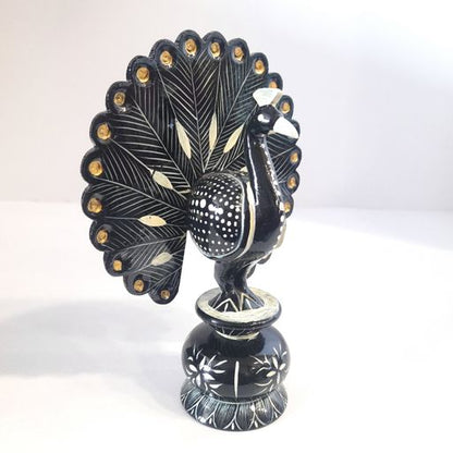 Wooden Peacock Black & White Painted