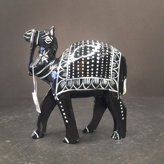 Wooden Camel Black & White Painted