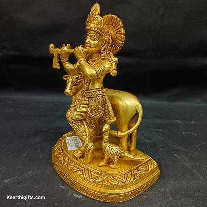Cow Krishna brass antique idol