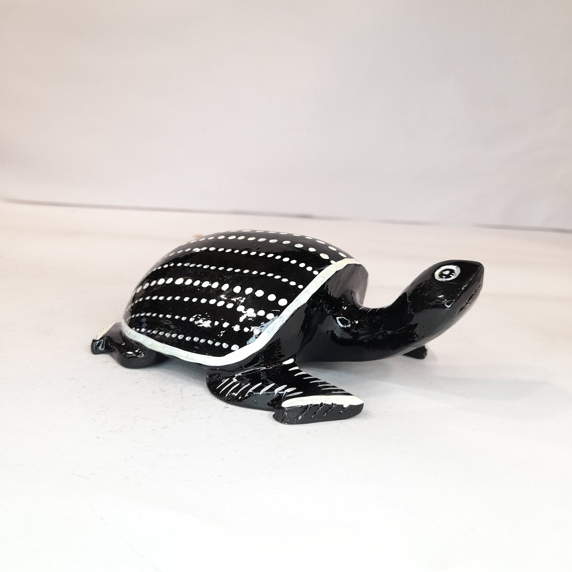 Wooden Turtle Black & White Painted