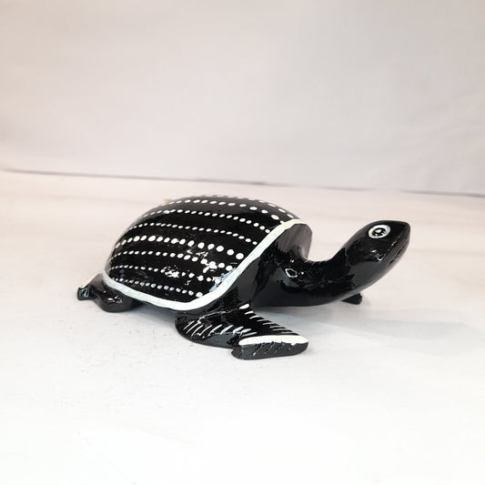 Wooden Turtle Black & White Painted