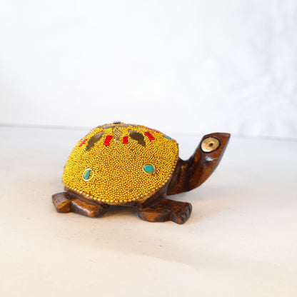 Wooden Turtle Golden MicrobeadAnd Brass Chip Texured