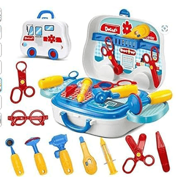 Doctor Set Pretend Play Thermometer Shots, Glasses, Scissors & More Tools for Boys & Girls Portable Play Kit for Preschoolers