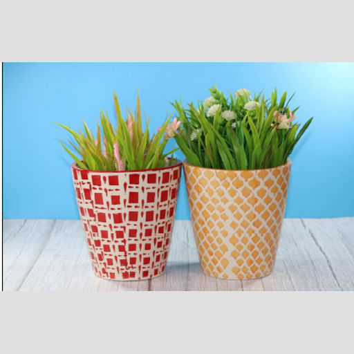 Red and White Geometric Patterned Ceramic Planter ceramic pot for home & office