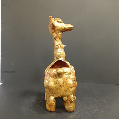 Paper Machie Giraffe Flower Pot Wood Orange Gold Finish