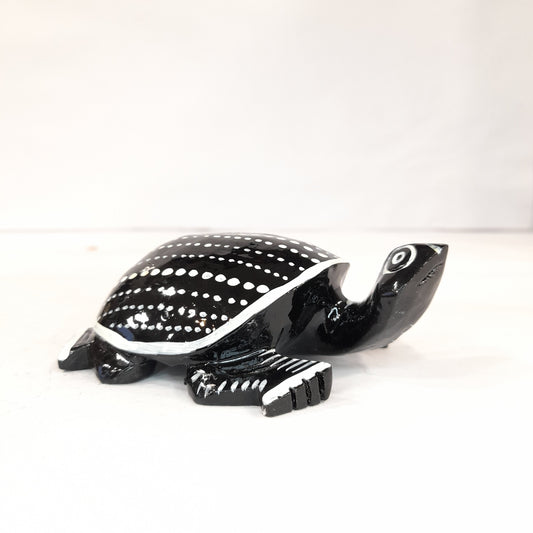 Wooden Turtle Black & White Painted