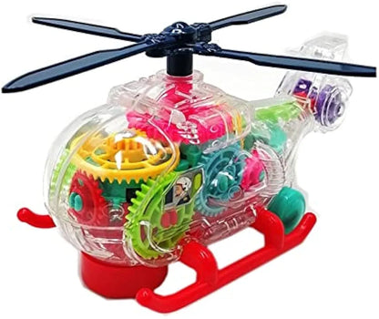 Transparent Toy Helicopter for Kids Transparent Mechanical Gears Visible Colorful Moving Lighting Effects Musical Gifts for Kids Toys
