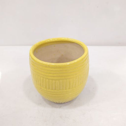 Ceramic Pots for Plants Round Shape Medium Size Yellow Color Ceramic Planters for Indoor Plants, Living Room