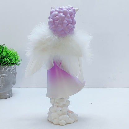 Angel girl with ears or horns on a cloud wings feather