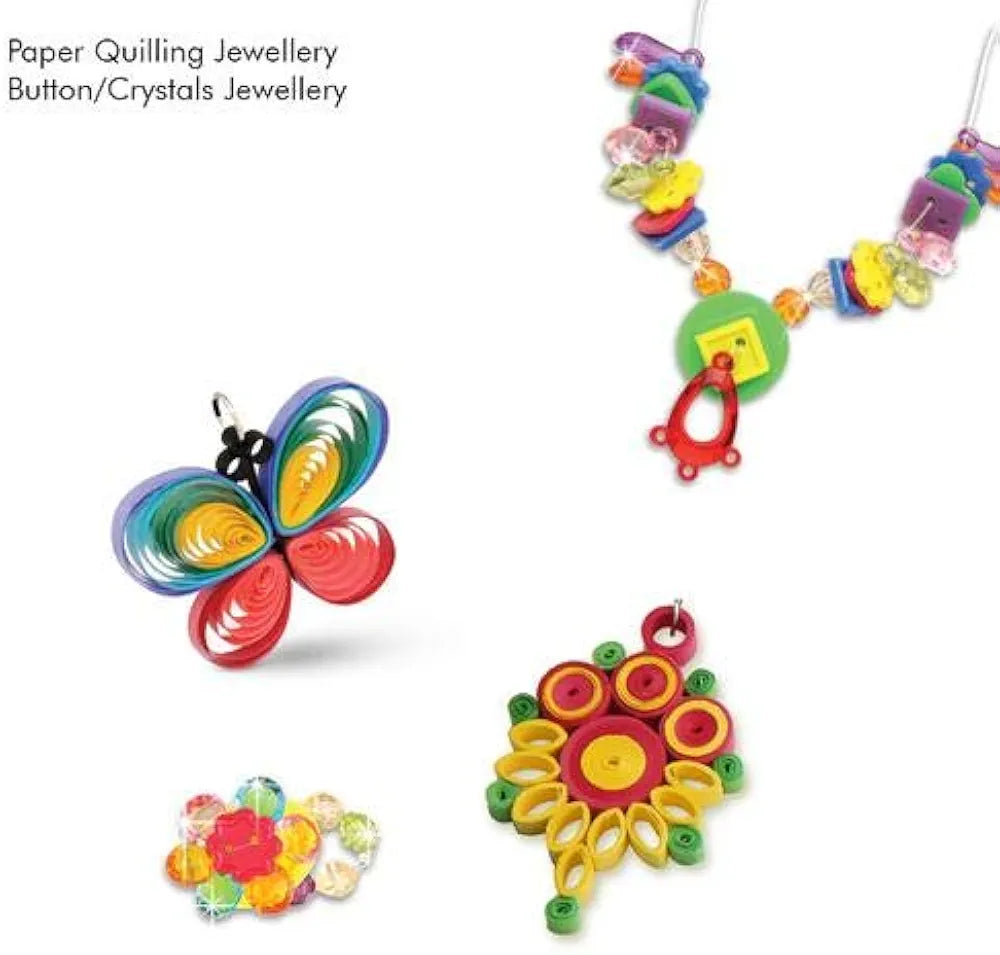 6 in 1 Fashion Craft Activity Boutique Kit for Girls Art and Craft Jewelery Designing Kit Paper Quilling Jewelery Hair Accessories