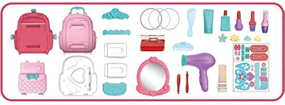 Little Hands School Bag Packing Pretend Play Makeup Set Cute Dresser Set Toys for Kids Girls Pieces