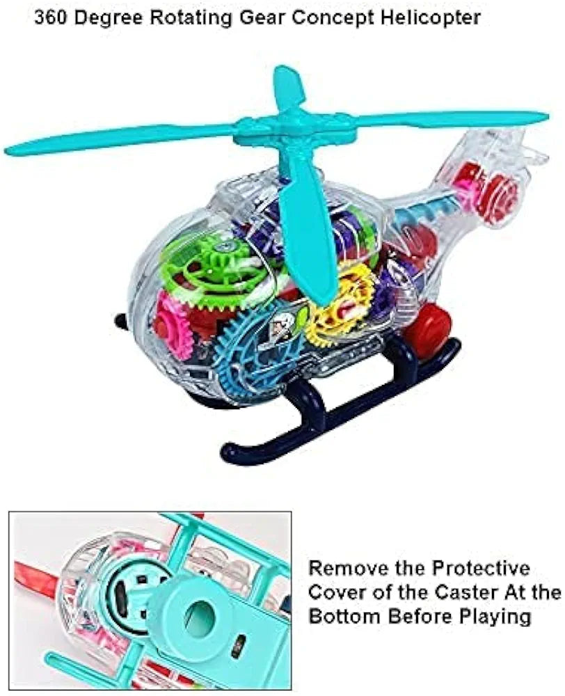 Transparent Toy Helicopter for Kids Transparent Mechanical Gears Visible Colorful Moving Lighting Effects Musical Gifts for Kids Toys