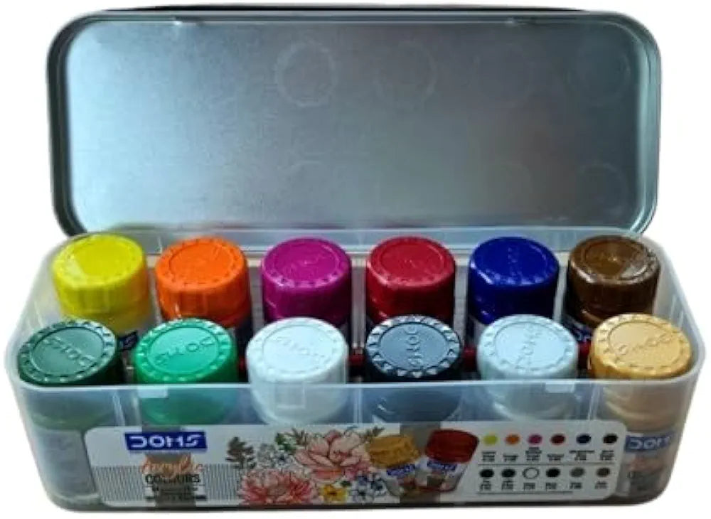 Doms Acrylic Colours.
Contains 12 shades gold and silver acrylic paint, with 15 ml per