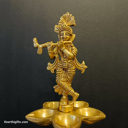 Kirshna and elephant beautiful brass antique Diya