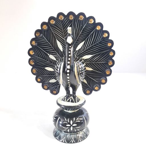 Wooden Peacock Black & White Painted