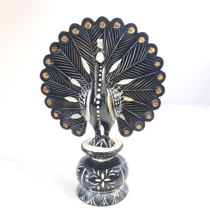 Wooden Peacock Black & White Painted