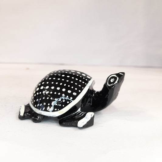 Wooden Turtle Black & White Painted