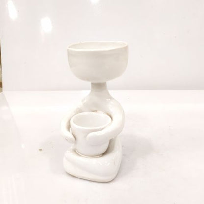 Ceramic Succulent Plant Pots Sitting Human Shaped Planter Pot Succulent Planter Human Face Flower Pot Plant Container Bonsai Holder Desktop Flower Vase Table Art Statue for Home & office