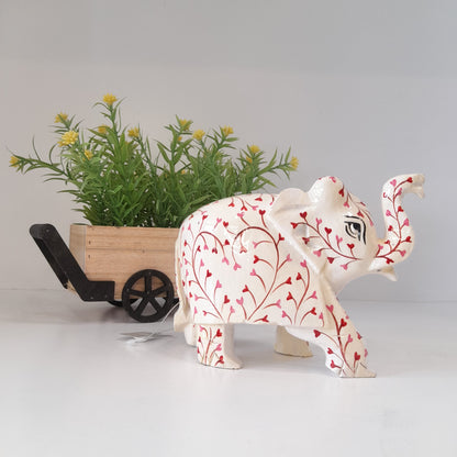 Wooden Elephant Saluting Fat W/Heart Paint.
