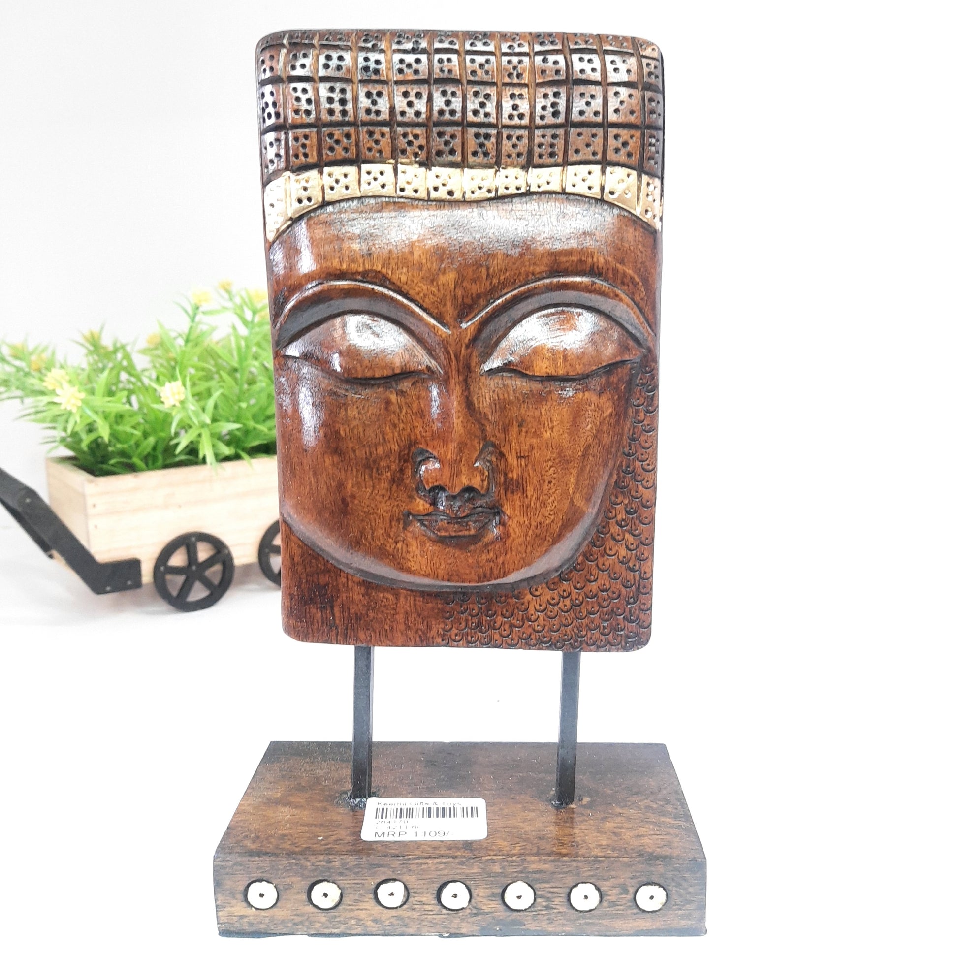 Wooden Buddha Face Panel on Stand Oxod
