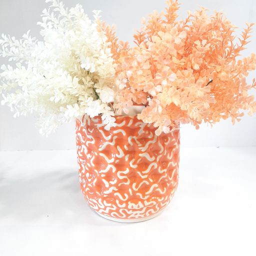 Orange Ceramic Flower Pot with textured & designer finish Indoor Live Plant Pot for Home Decor Perfect pot for Office Desk | Stylish Indoor Plant Pots for Living Room