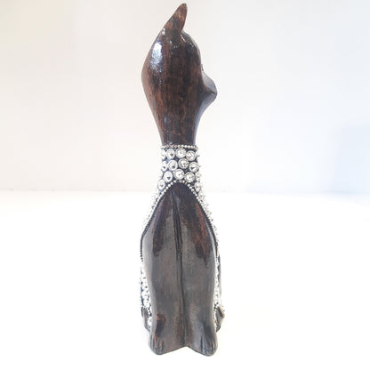 Metal & Wood Crane W/Glass Work Oxod