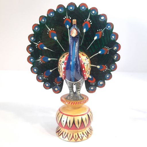 Wooden Peacock Black & White Painted