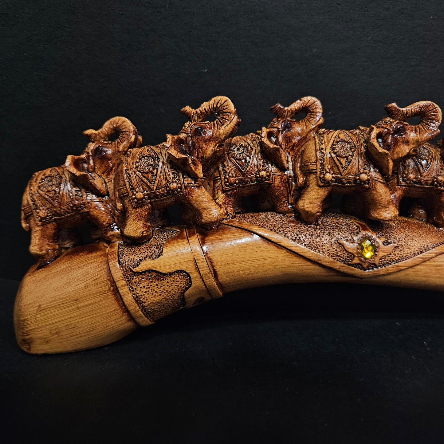 Ebros Feng Shui Adorned Elephant Herd On Great Migration Journey Figurine in Tuscany Dark Mahogany Finish Vastu Symbol of Success Luck Fortune Prosperity Home Decor Sculpture Elephants Statue