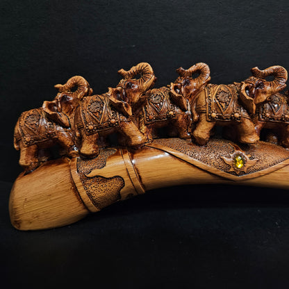 Ebros Feng Shui Adorned Elephant Herd On Great Migration Journey Figurine in Tuscany Dark Mahogany Finish Vastu Symbol of Success Luck Fortune Prosperity Home Decor Sculpture Elephants Statue