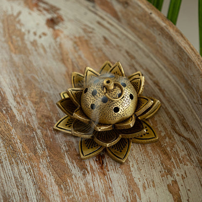 Lotus Dhoop Dani Handcarved Brass Incense Burner