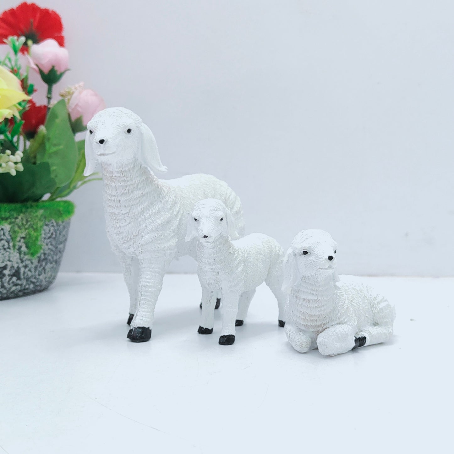 Resin Goat Figurine Lamb Ornament Decor for Home Farm Yard 3 Lambs