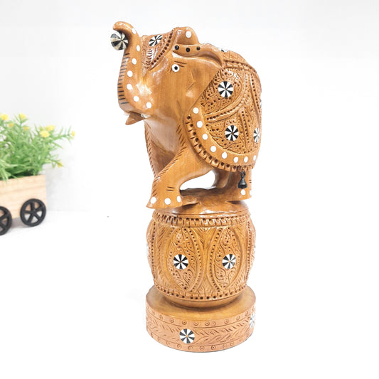 Wooden Elephant U/Cut on U/Cut Ball Inlaid