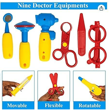 Doctor Set Pretend Play Thermometer Shots, Glasses, Scissors & More Tools for Boys & Girls Portable Play Kit for Preschoolers